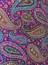 Vintage Groovy Mod Fabric Polyester Crepe Bright Paisley Retro Mod 3.5yds X 45"