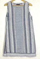Preston And York Shift Dress Womens 6 100% Linen Navy White Stripe Natural Beach