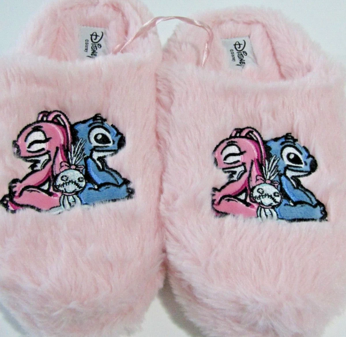 PRIMARK DISNEY STITCH ANGEL SLIPPERS SLIP ON FLUFFY MULES PINK