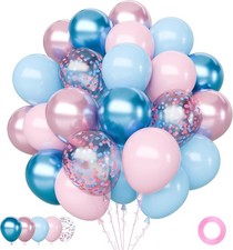 Pink and Blue Latex Balloons Set, 65Pcs 12 Inch Metallic Pink and Metallic Blue