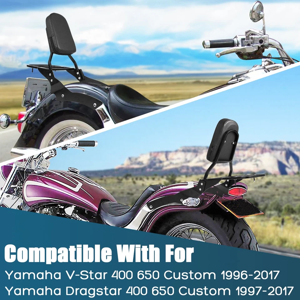 Detachable Backrest Sissy Bar Luggage Rack For Yamaha V-Star 400 650 1996-2017 Foto 4 de 4