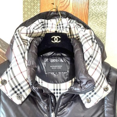 BURBERRY BLACK LABEL シルバー ダウンベスト M Burberry Black Label Down Vest hooded zipper nova check size-M
