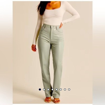Abercrombie & Fitch Vegan Leather 90s Straight Pant Celery Green