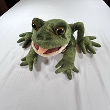 Folkmanis Toad Hand Puppet Green Tan Plush Frog Bullfrog Minky Tongue Warts