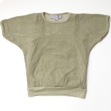 Vintage 80s Fishnet Top Shirt Women  s Medium Raver Mod Banded Ringer Mesh Tan