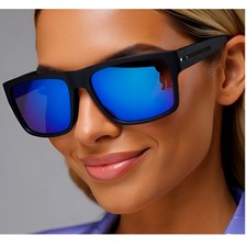 Polarized Sunglasses Driving Women Running Square Frame Blue Mirror Lens Gafas