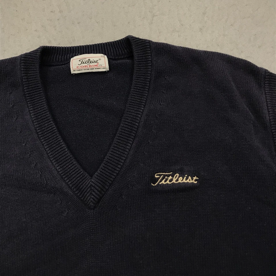 Suéter de golf Titleist vintage para hombre XL azul marino chaleco Corbin 100 % algodón años 90 Foto 3 de 4