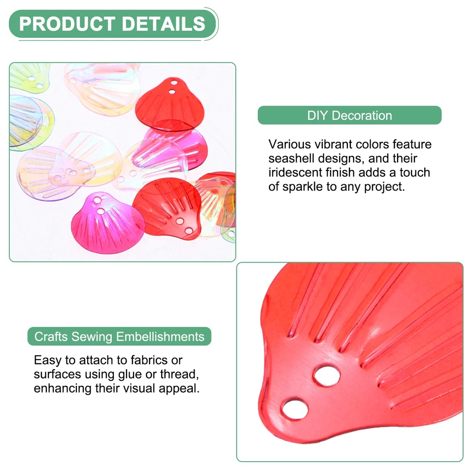 1200-Pack Seashell Sequins, Shell Shape Loose Sequins with 2 Holes [Multicolor] - image 2 of 4