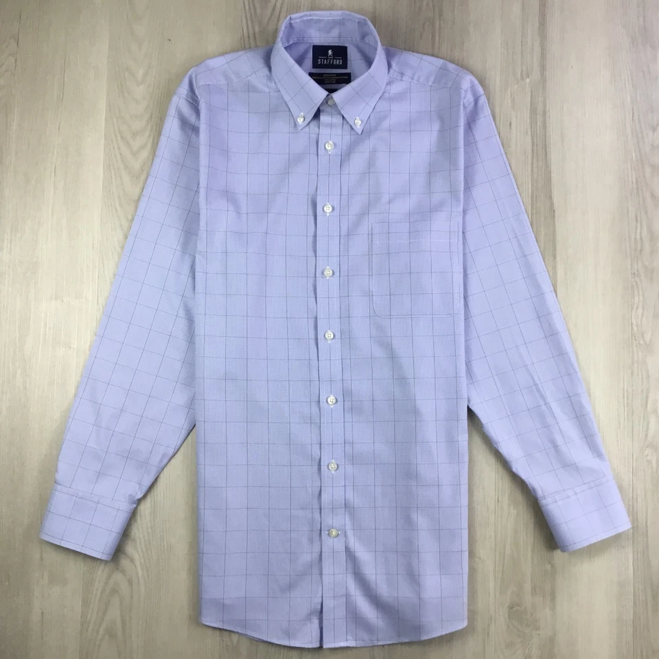 Camisa Stafford Para Hombre 15 1/2 Azul Cuadros Ejecutiva Pinpoint Oxford Manga Larga Foto 2 de 4