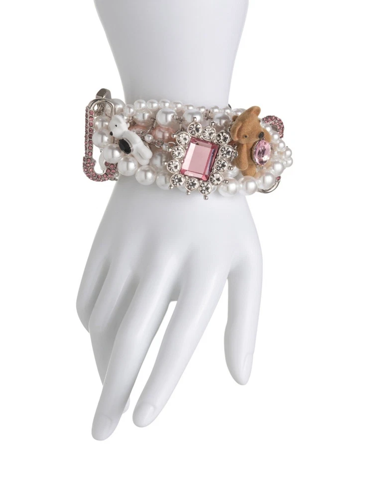 Betsey Johnson Bracelet Teddy Bear Charm Faux Pearl Toggle - Image 2 of 2