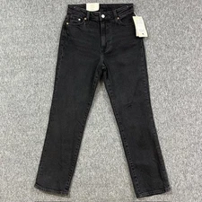 H&M Mom Jeans Womens US 2 Ultra High Waist Straight Leg Black Denim - NEW