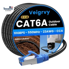 Cat6A Outdoor Ethernet Cable 100 Ft Supports POE, 23AWG 10Gbps 550Mhz High-Speed