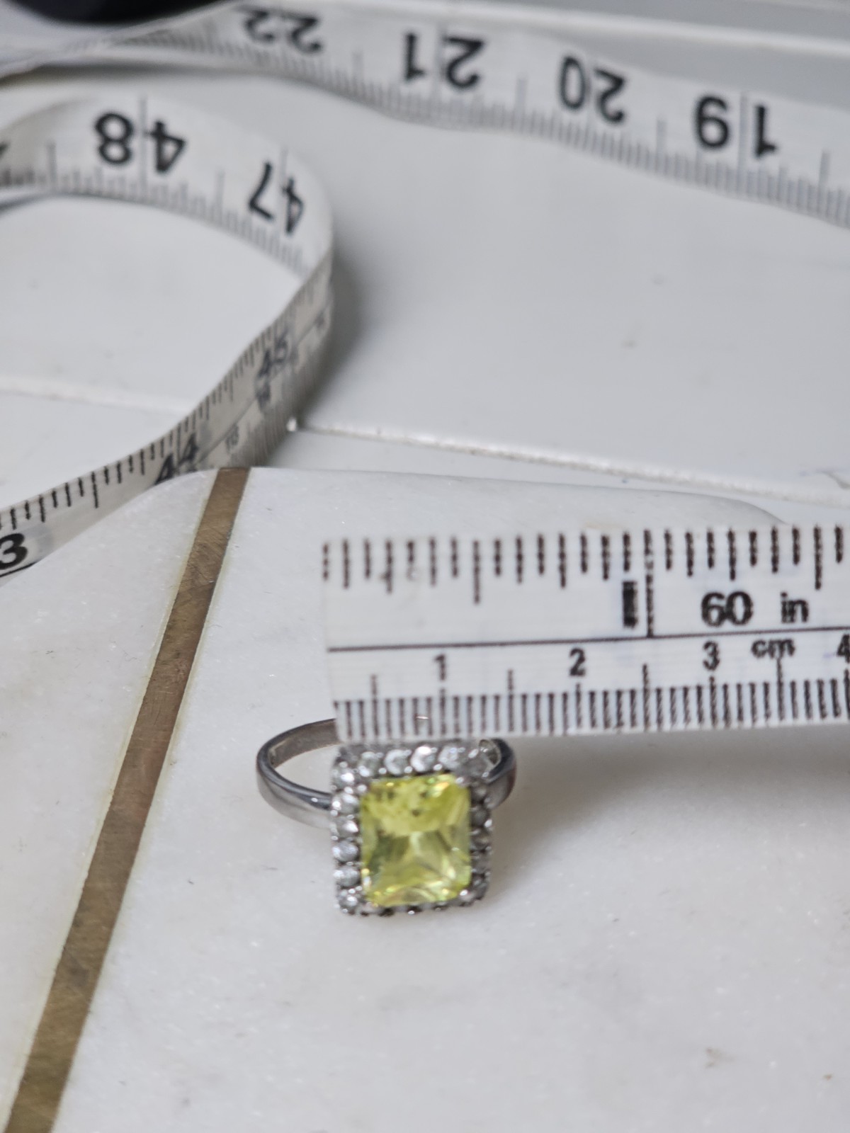 925 STERLING SILVER RING RECTANGLE LIME GREEN Per… - image 7
