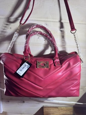 Levi Red Quilted Satchel Top Handle Bag Zip Closure Logo Accent Gold