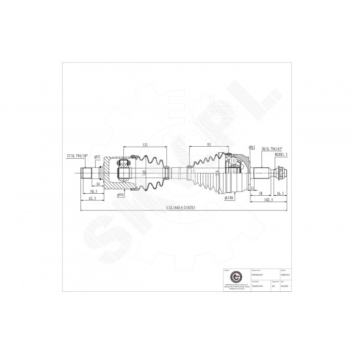 Cardan arbre de transmission avant gauche droite 7E0407274H VW California T6 Multivan