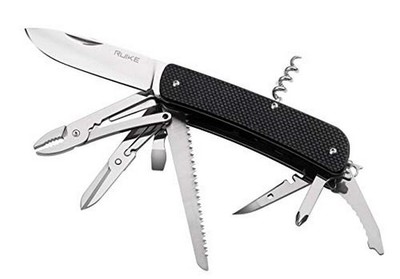 RUIKE Black G10 Handle Multi-Pocket Knife w/4.49'' Blade & Pliers/Scissors- L51-B