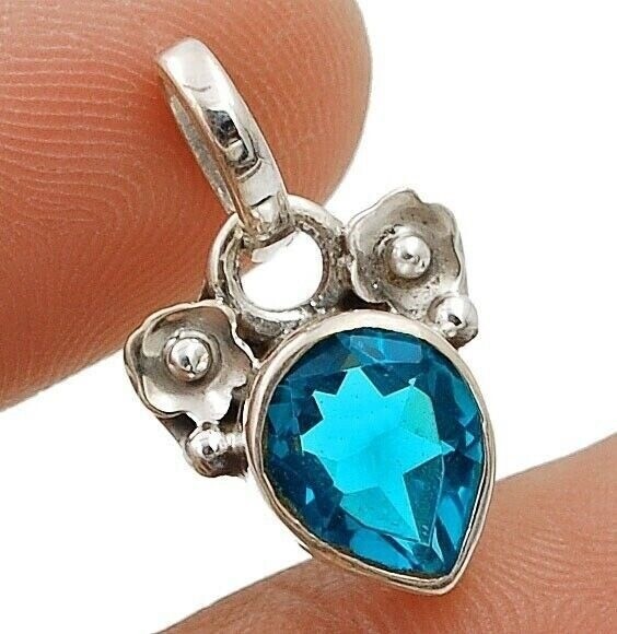 Natural Flawless Blue Topaz 925 Sterling Silver Pendant Jewelry 7/8