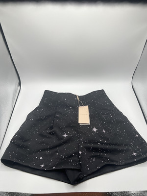 NWT Christopher Kane Size 4 US Black Constellation Print Satiny High Waisted