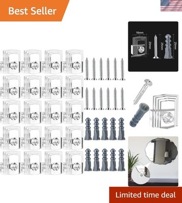 Elegant Mirror Holder Kit - 20 Pcs Clear Clips with Screws for Easy Setup
