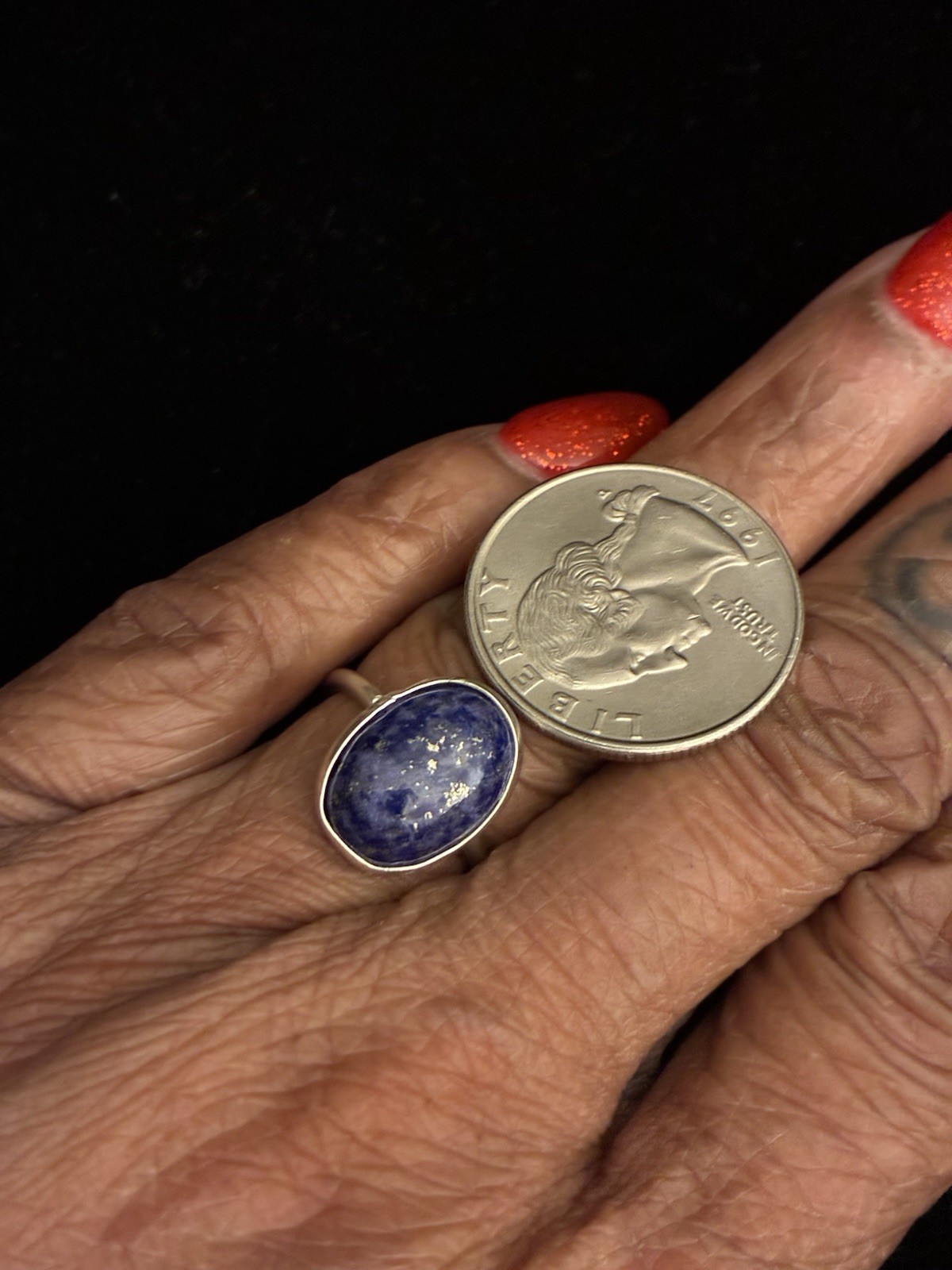 Midnight Sky Lapis Lazuli Statement Ring Size 6 - image 2