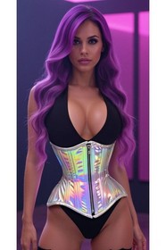 Top Drawer Silver Holo Double Steel Boned Underbust Waist Cincher Corset