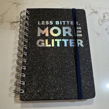 Hallmark Glitter Notebook A5 Black Silver Spiral Less Bitter More Glitter