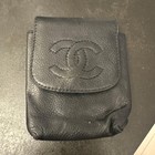 Chanel Cavia Skin Cigarette Case Black CC Logo Tobacco Multi Pouch Black Leather