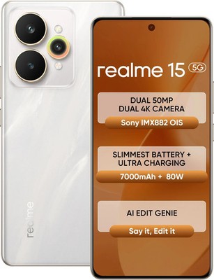 realme 15 (Silber, 256GB) (12GB RAM) Mediatek Dimensity 7300+ 5G Global Version