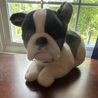 Black & White Dog Plush Stuffed Animal Lying Down with Red Collar, Red — photo 3