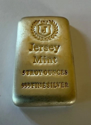 JERSEY MINT - 5 Troy oz 0.999 Fine Silver Bullion Casted Bar