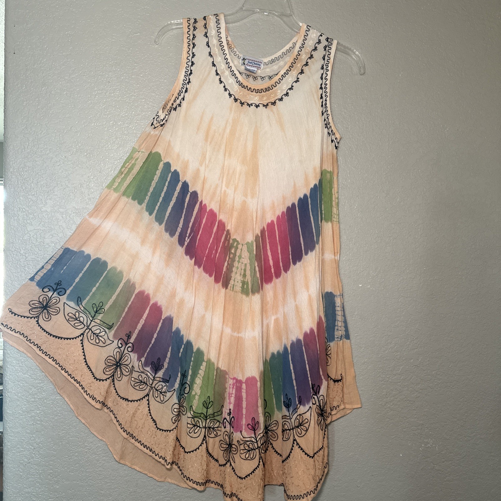 Vtg JUST CRUISING Womens Rayon Embroidered Sleeveless Sundress  Free Size
