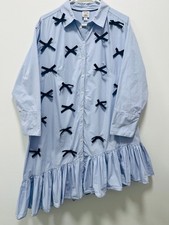 Maeve Long Sleeve 3D Bows Asymmetrical Blue Mini Dress Size Medium