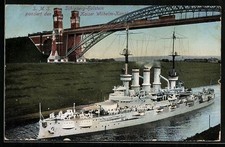 AK Linienschiff Schleswig-Holstein passiert den Kaiser Wilhelm-Kanal unter eine 