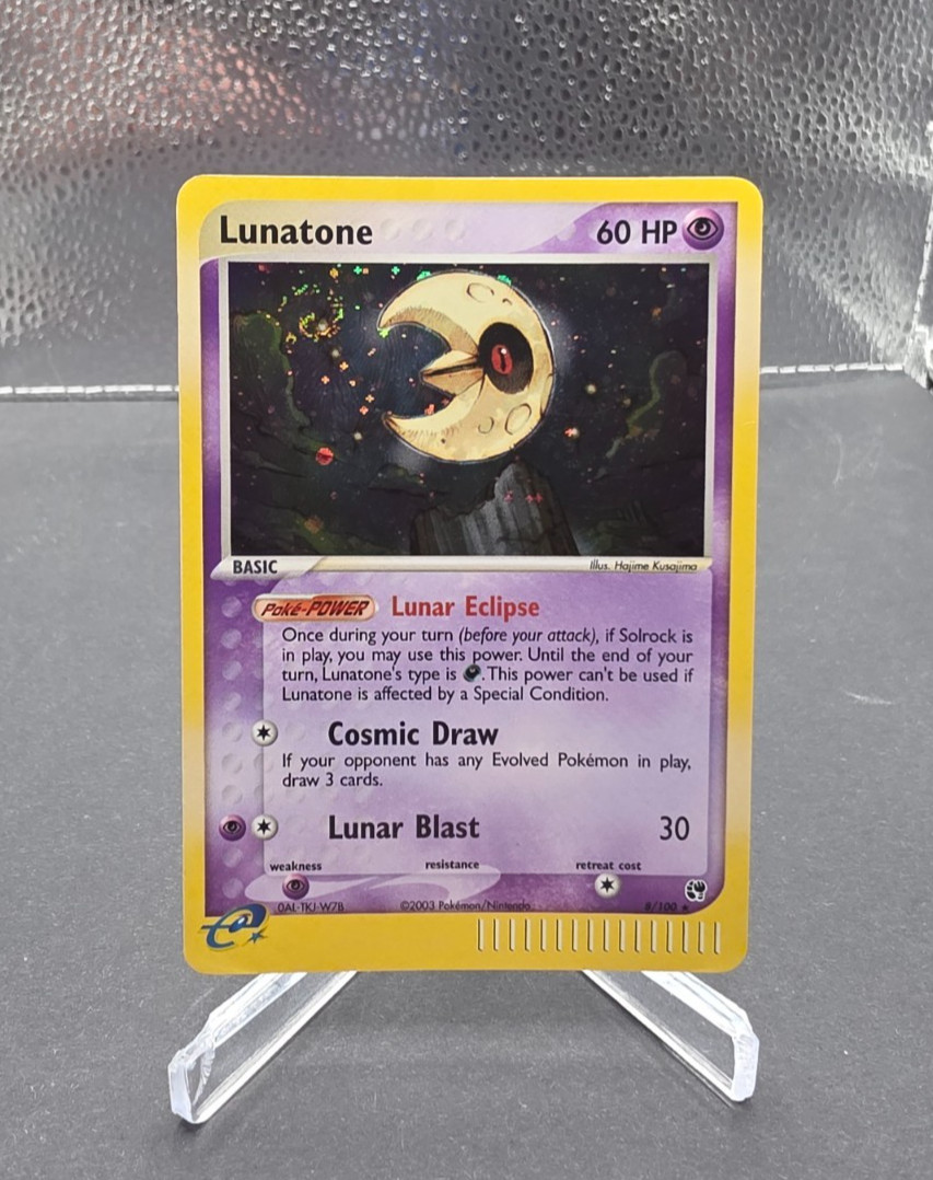 2003 Pokemon EX Sandstorm Lunatone Holo Rare Card 8/100 NM Swirl