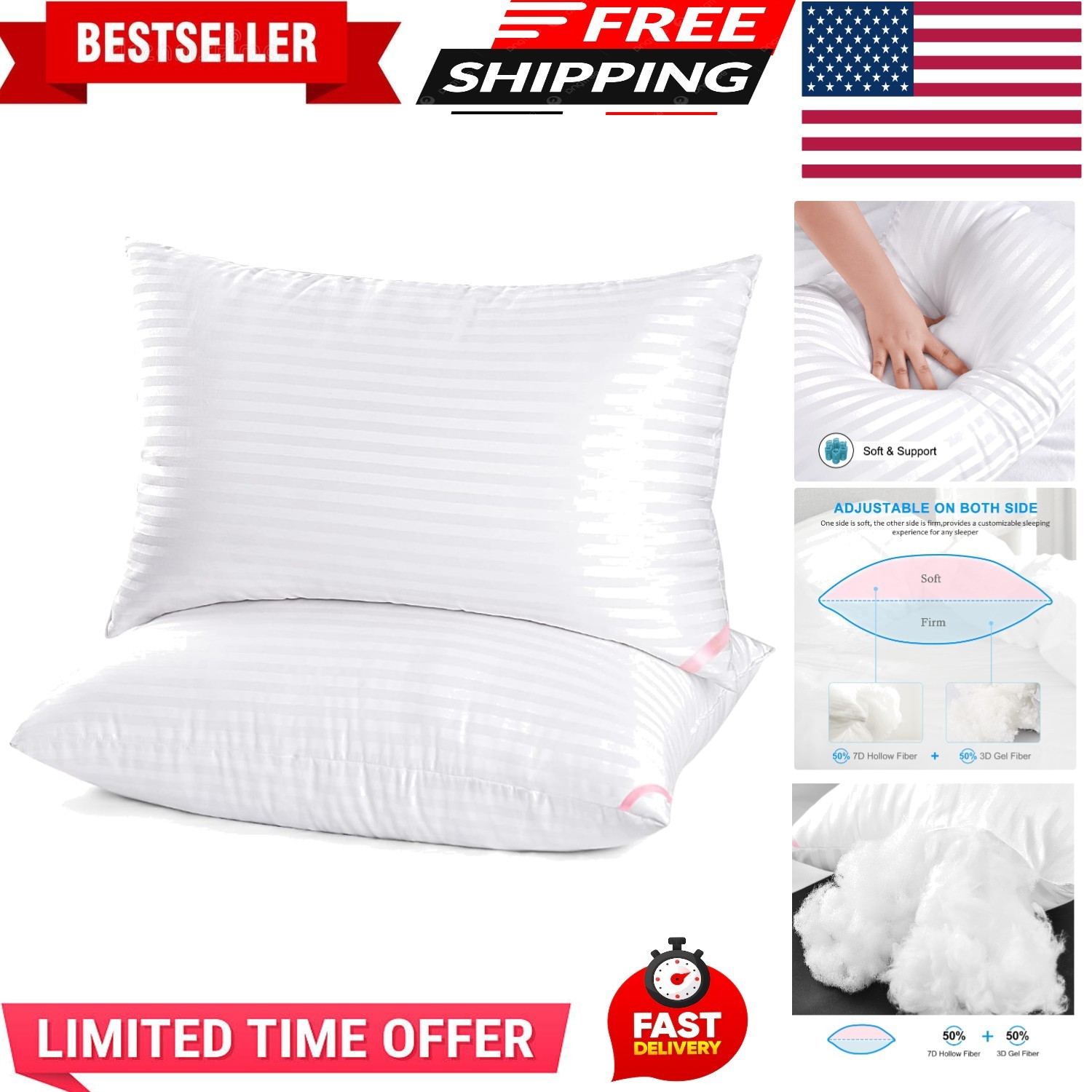 For Sleeping 2 Pack King Size，pillows For Side A...