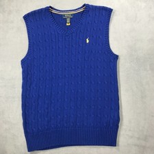 Polo Ralph Lauren Cable Knit V-Neck Sweater Vest Boys XL Royal Blue Youth Kids