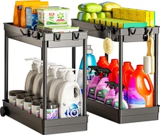 2 Pack Under Sink Organizer, 2 Tier Bathroom Cabinet Organizers and Storage