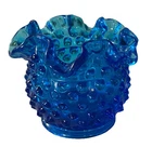 Vintage Fenton Colonial Blue Hobnail 3" Double Crimped Rim Glass Flower Vase