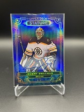 Jeremy Swayman 2022-23 Upper Deck Stature Hockey Blue Auto /3