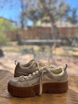 Puma Mayze Platform Beige Suede Gum Sole Casual Shoes Size Women s 8