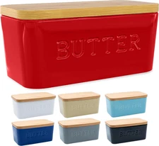 Extra Large Ceramic Butter Dish with Lid Airtight Keeper Holder for Counter Frid