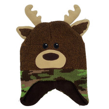 Deer Animal Beanie Hat Cap Youth Toddler 2T 5T Brown Antlers Healthtex Play Snow
