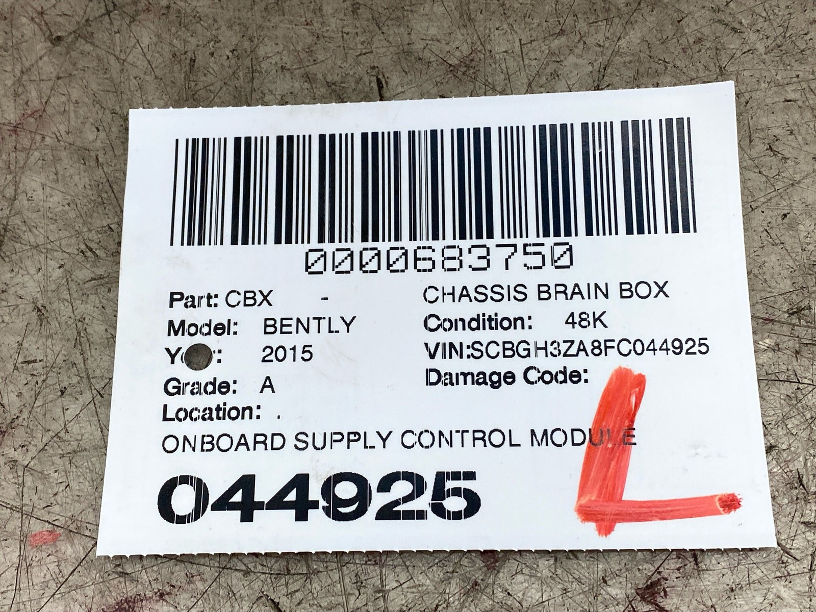 2015 BENTLEY CONTINENTAL ONBOARD SUPPLY CONTROL MODULE UNIT 3D0937049Q OEM