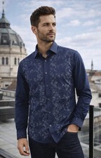 Robert Graham Shirt Men s Long Sleeve Button Up Flip Cuff Cotton Blue Medium