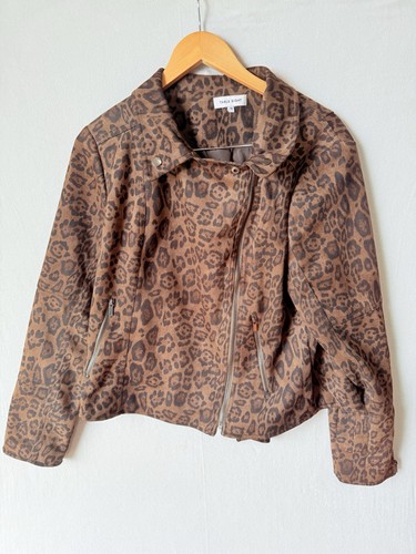 Table Eight Leopard Print Moto Jacket Suede Size 18