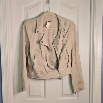 John Richmond Beige Biker Jacket Zip Front Pockets Long Sleeve Short M