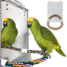 Bird Mirror Perch Toy Stainless Steel Cage Hanging Swing