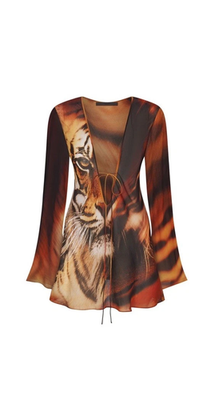 NWT SKIMS X Roberto Cavalli Long Sleeve Mini Dress Tiger Print Size Large |  eBay