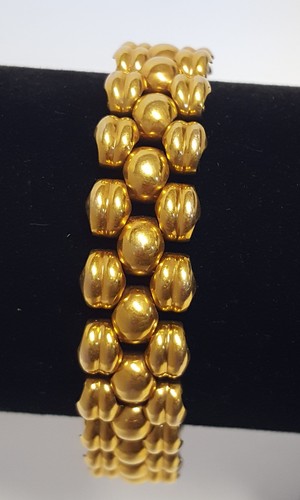 3 Row Panther Bracelet 20 Microns Plaque Or Gold Vtg Switzerland 7.5" Tank Track - Picture 1 of 23