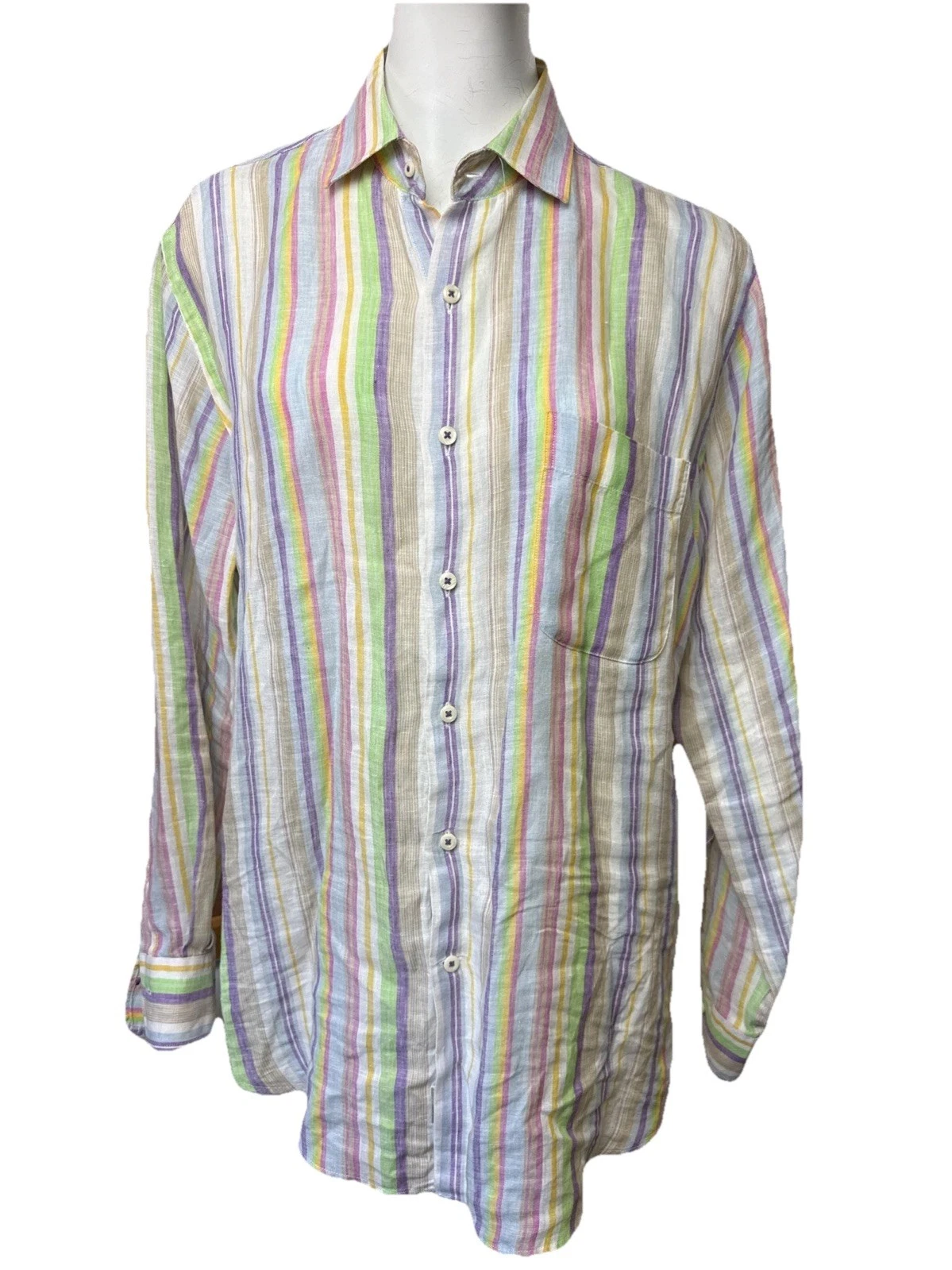RESERVE Patrick James Shirt Button Up Size Med Mens Stripe Linen Summer